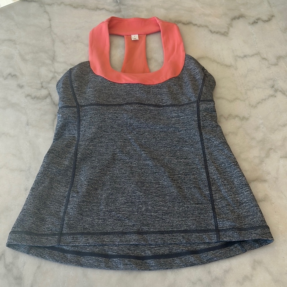 lululemon athletica Gray Tank Top with Coral Neckline